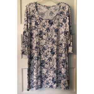 Pure Jill, Ballet-Sleeve Tunic Top, Women's Large Petite, Blue Floral